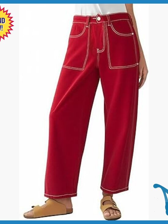 Pants - Straight Leg Low Rise Barrel Pants Stretchy Cropped Casual Vintage Chino